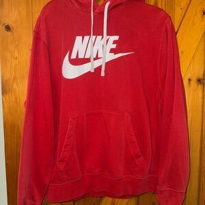 Nike Men's Red Hoodie with White Logo